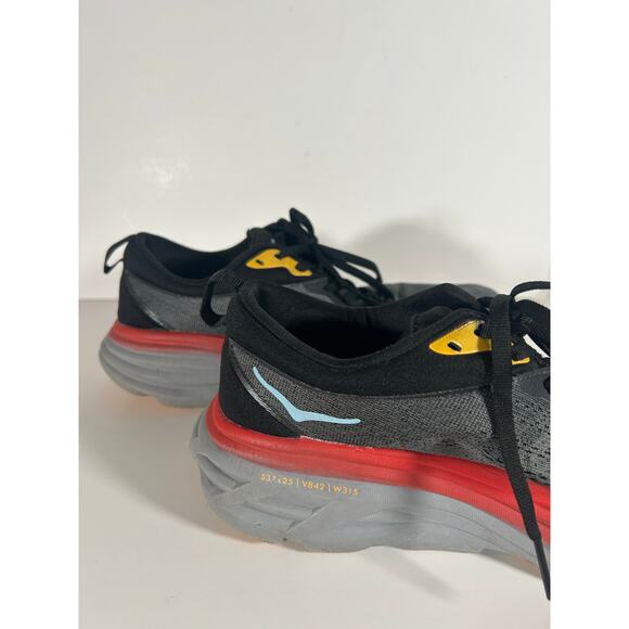 Hoka One One Bondi 8 Shoes Men 9.5 D Gray Black Red Running Sneakers Athletic - Picture 10 of 11